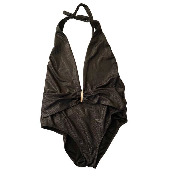 Victoria's Secret Women's Swimsuit Size L Black Glitter Deep V NWOT - Picture 1 of 6